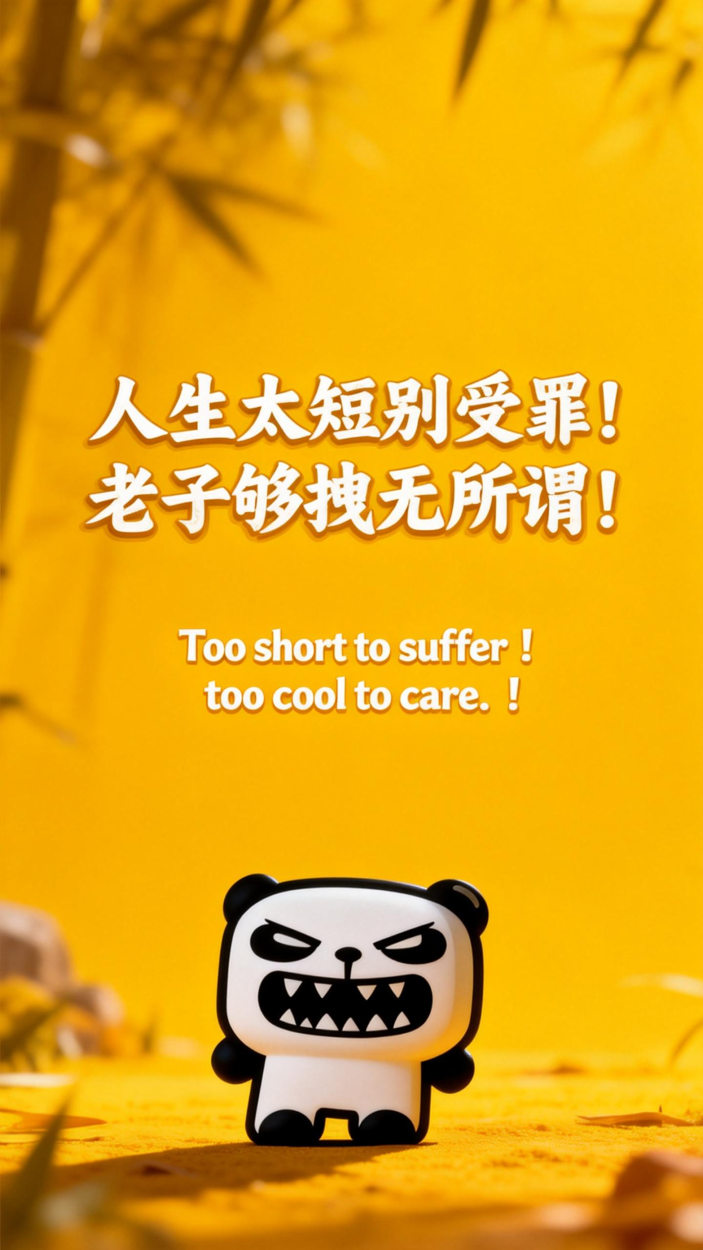 jimeng-2026-02-24-1494-精美壁纸设计，人物小一些放置于画面底部位置，slogan：“人生太短别受罪！老子....png