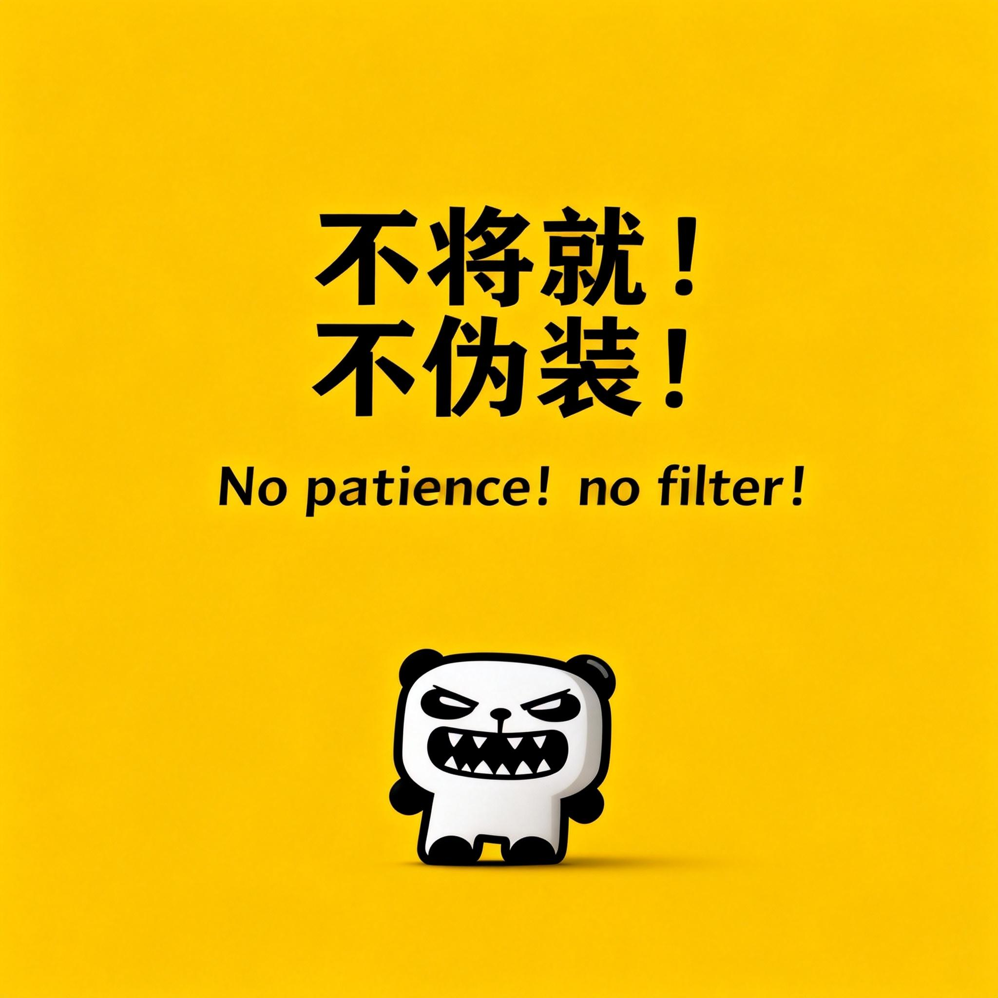 jimeng-2026-02-24-3961-桌面设计，人物小一些放置于画面底部位置，slogan：“不将就！不伪装！”、英文....png