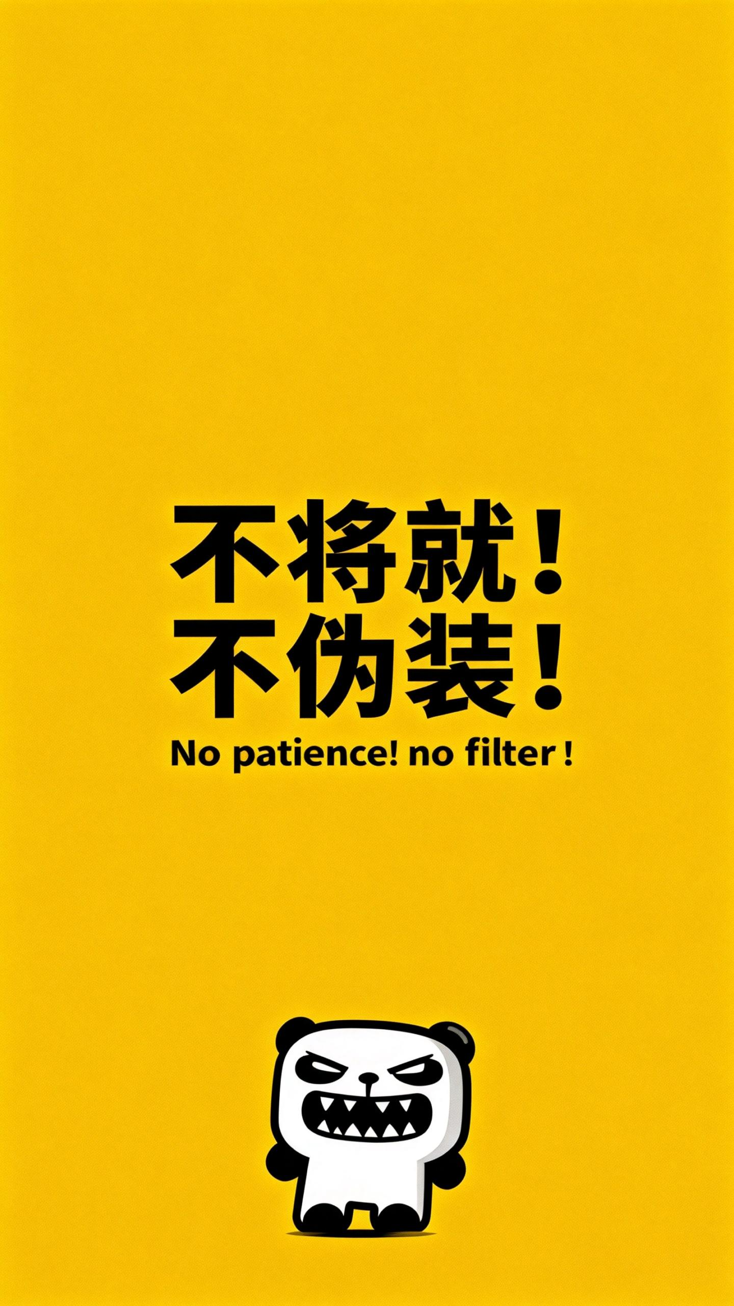jimeng-2026-02-24-7287-壁纸设计，人物小一些放置于画面底部位置，slogan：“不将就！不伪装！”、英文....png