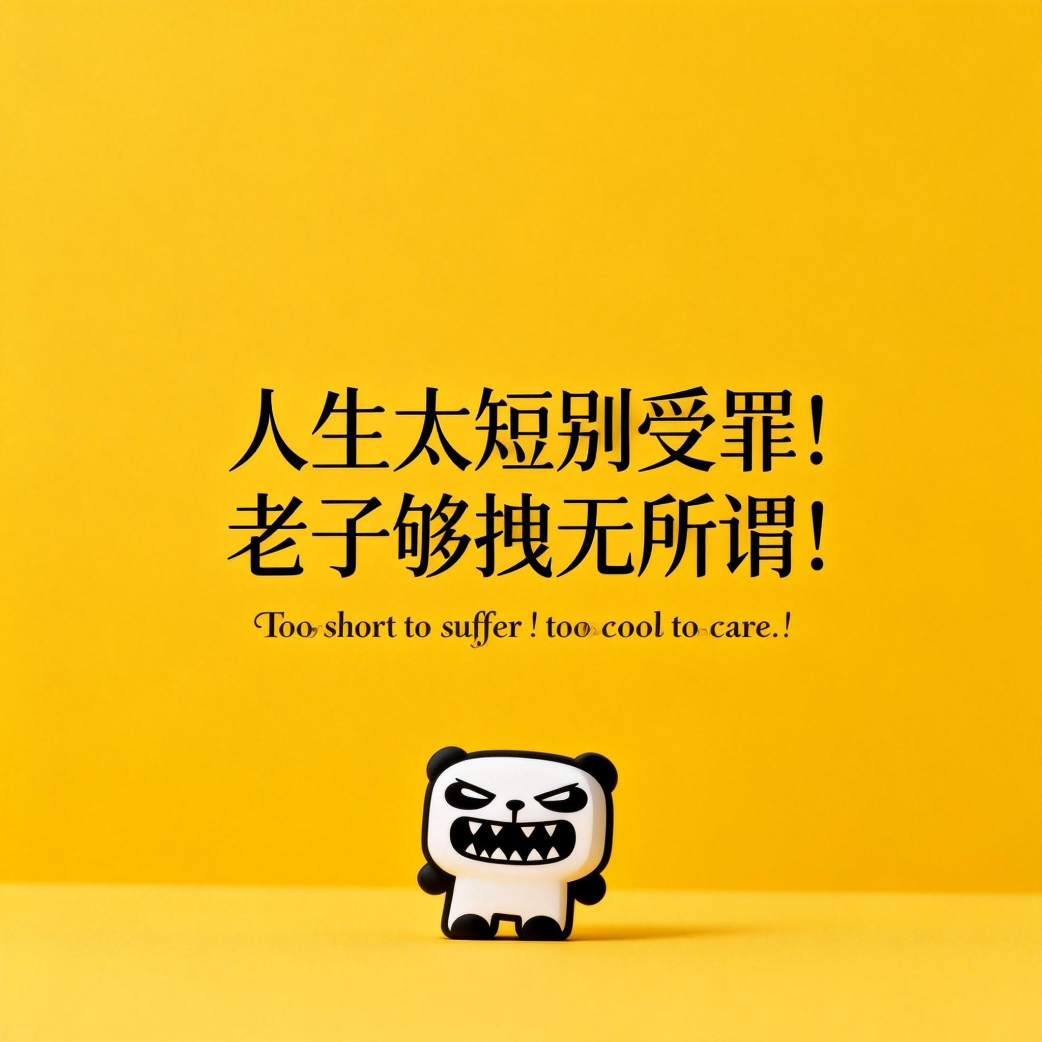 jimeng-2026-02-24-7391-桌面设计，人物小一些放置于画面底部位置，slogan：“人生太短别受罪！老子够拽....png