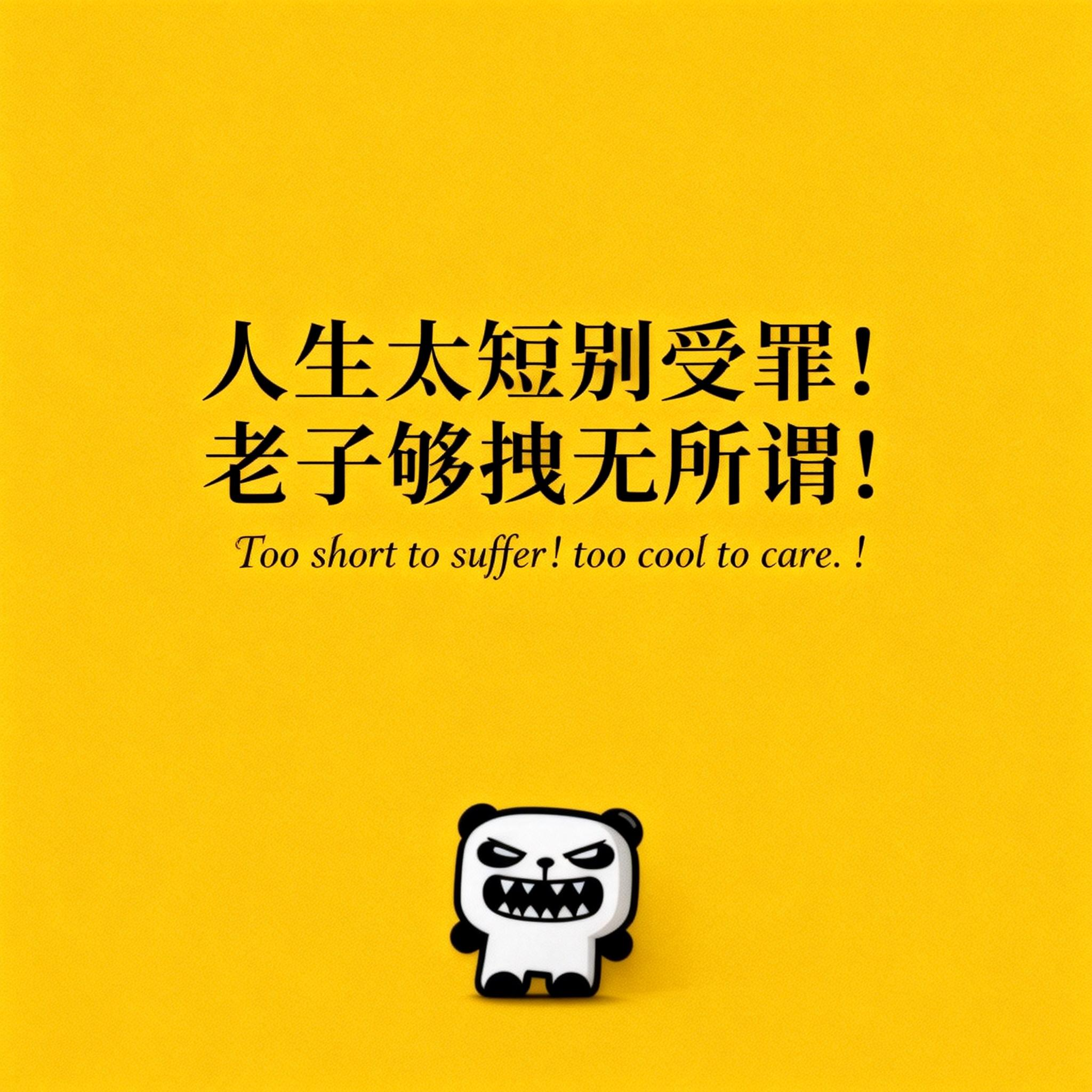 jimeng-2026-02-24-8975-桌面设计，人物小一些放置于画面底部位置，slogan：“人生太短别受罪！老子够拽....png